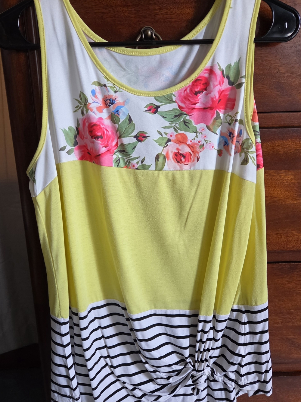 Women’s Yellow Floral & Striped Tank Top